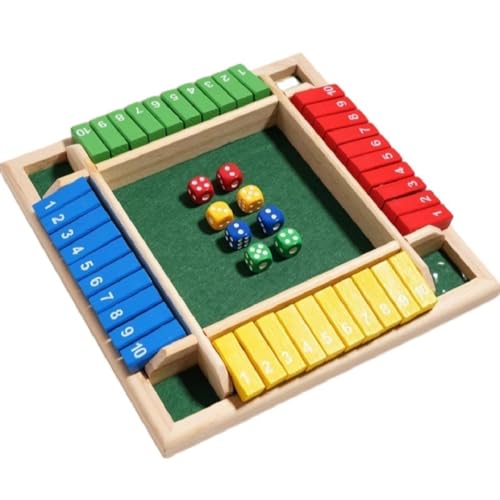 Image of 8 Dice Shut The Box Wooden Board Game - Classic 4-Sided Pub Game for 2-4 Players - Fun Family Tabletop Toy for Learning Numbers with Dice & Instructions