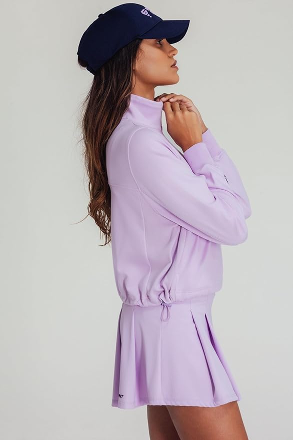 Women’s Track Sweatshirt, Cropped Quarter-Zip Mock Neck Jacket with Adjustable Hem & Rubber Logo for Padel,Pickleball &Tennis - Image 2