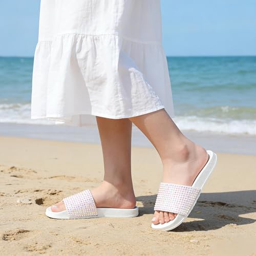 Image of Fur Story Womens Slides House Slippers Rhinestone Glitter Slides Cute bling Flat for Women Platform Sandals Cozy Bedroom Slippers Shower Shoes