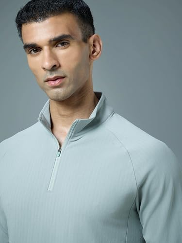 Image of TECHNOSPORT Men's Solid Full Sleeve T-Shirt ELASTOPLUS Quick Dry Slim Fit Mock Neck Sports Tee for Training Layering Casual Wear UPF50+ Anti Odour