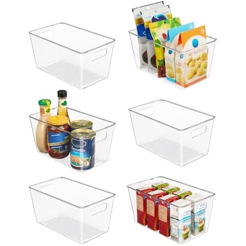 Vtopmart Clear Plastic Storage Bins, 6 PCS Pantry Organizer Bins with Handle for Refrigerator, Fridge, Cabinet, Kitchen, Countertops, Cupboard, Freezer Organization,Medium Cover