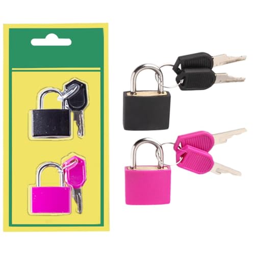 2 Pcs Small Locks with Keys Multicolor Mini Key Locks Plastic-Covered Copper Keyed Padlock for Luggage Backpack Gym Locker Suitcase Boxes
