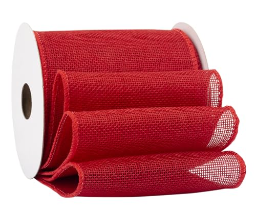 Fondersy 9-Meter Red Burlap Ribbon Wired Burlap Ribbon, 100mm Width for Gift Wrapping Floral Arrangements, Wreath Making