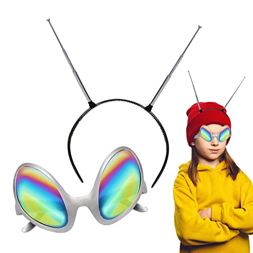 Vspek Gafas Extraterrestres Gafas alienígenas de Sol con Disfraz Extraterrestre con Antena marciana Diadema Boppers para Regalos de Fiesta, ideales como accesorio para fotos de Navidad y Navidad