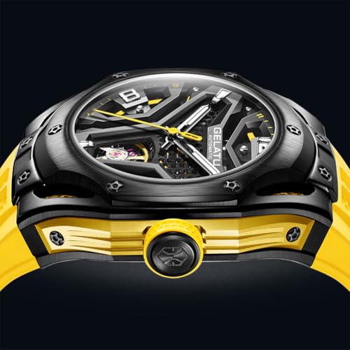 Image of OLEVS Mens Watches Skeleton Mechanical Black Watches for Men Wrist Watches Automatic Luxury Tungsten Steel Sapphire Crystal Waterproof Luminous Gold and Black