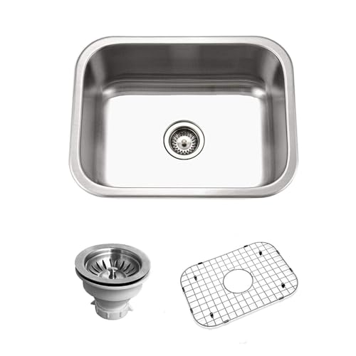 Belleo 23 inch Stainless Steel Topmount Single Bowl Kitchen Sink with Strainer and Grid - Houzer BSS-2309