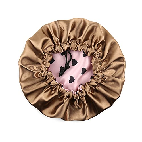 Image of Stain Bonnet Silk Sleep Cap Adjustable Satin Cap for Night Sleeping Hair Bonnet Reversible Double Layer