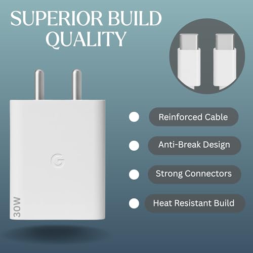 Image of Umake 30W USB-C PD Fast Charger with Type-C to C Cable, PD 3.0 PPS Super Fast Charging Adapter, BIS Certified, Compatible with Google Pixel 9 /9 Pro /9 Pro XL /8 /8 Pro /8a /7 /7 Pro /7a /6 /6 Pro /6a - White