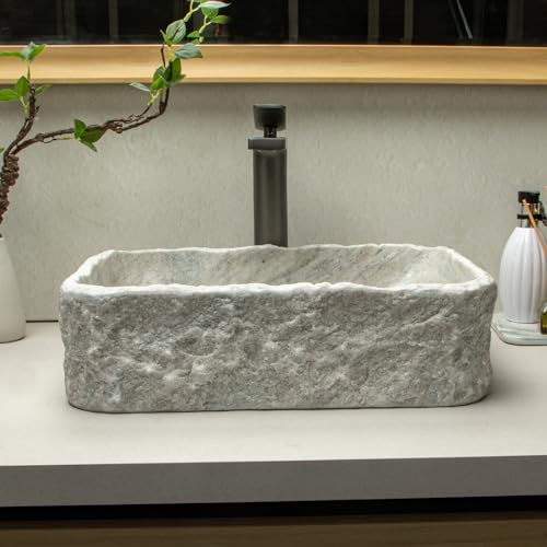 100handcraftedstonevesselsinkwithrectangularwhitestripeddesignrusticfarmhousestyleforbathroomvanityorcountertop Urban Country Home Decor 100 handcrafted stone vessel sink with rectangular white striped design rustic farmhouse style for bathroom vanity or countertop urban country home decor