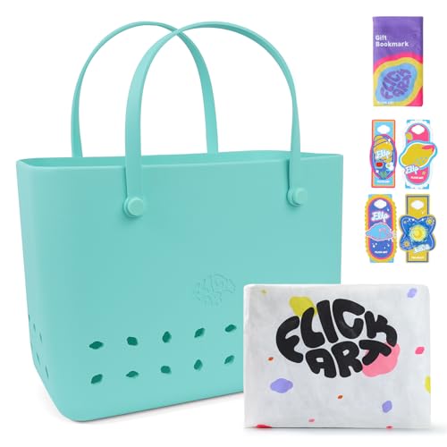 FLICK ART Rubber Waterproof Beach Tote Bag, Washable Anti-tip Durable Beach Storage Basket Hole Opening Tote Bag