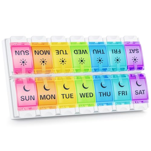 BUG HULL Pill Organizer AM PM Arthritis Friendly, BPA Free Pill Box 2 Times a Day, Large Pill Container, Weekly Medicine Pill Organizer, Pill Case 7 Day for Vitamin, Supplements
