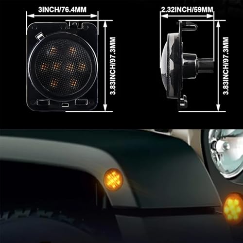 znakeauto LED Front Fender Side Marker Light Assembly with Smoke Lens Compatible with 2007-2018 Jeep Wrangler JK JKU Rubicon Unlimited（Powered by 8 pcs super bright amber LED） by znakeauto - Image 3