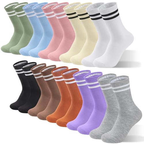 10 Pairs Vintage Striped Thin Cotton Crew Athletic Socks Sports Gym Running Hiking Calf Socks for Women