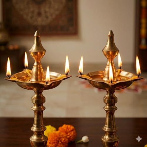Image of Diwali Puja Oil Diya Kashi Samayi (Gold) (Kashi Samayi (Height 14 inch)
