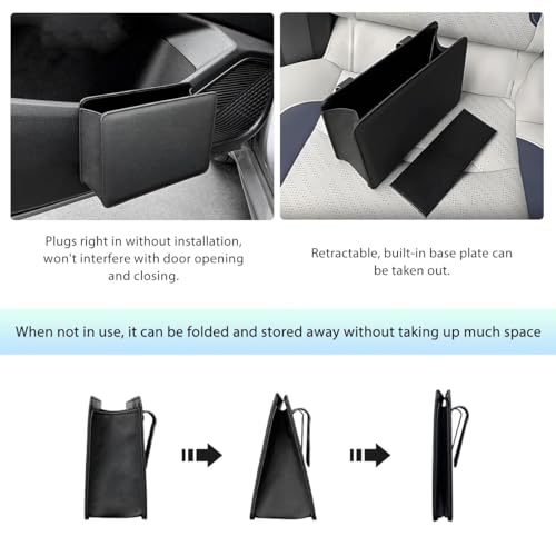 Image of Car Trash Can, Waterproof Leather Hanging Storage Container Vehicle Dustbin, Auto Foldable Mini Garbage Organizer Trash Bag for Truck SUV RV, Essential Car Accessories (Beige)
