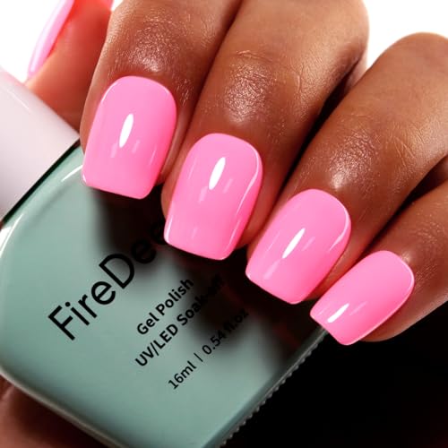 Firedeep Pink Gel Nail Polish, 0.54 Fl Oz Large Bottle Pink Gel Polish Manicure Salon UV/LED Soak Off 1Pcs