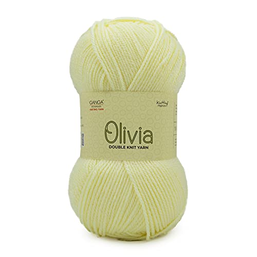 Image of Ganga Acrowools Olivia, Double Knit Yarn. Hand Knitting and Crochet Yarn. Oekotex Class 1 Certified. Pack of 2 Balls - 100gms Each. Shade no - OLV020, Butter, Acrylic, Cream