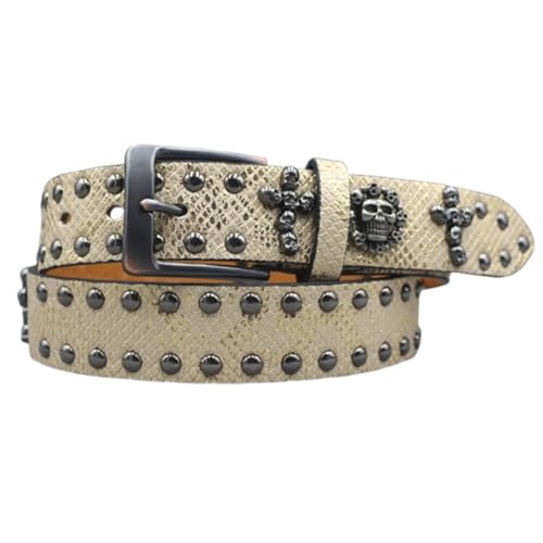 Ceinture cloutée cuir véritable look rock quotidien avec boucle tête de mort