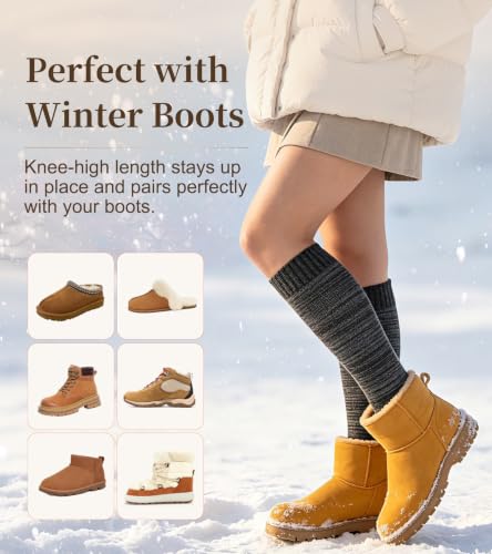 Image of Warm Thermal Boot Socks for Women - Knee High, Winter, Running, Hiking, Gifts - Thick Socks for Cold Weather