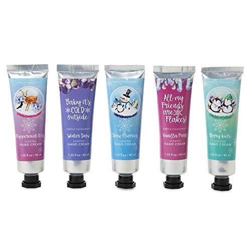 Simple Pleasures Scented Hand Cream Collection Gift Set Of 5 Mini Hand Lotions with Sweet Seasonal Fragrances In a Giftable Winter Snowflake Window Box For Home Or Travel by Tri-Coastal Design