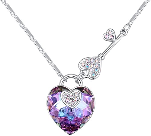 Générique Collier Pendentif Coeur en Forme de Coeur Pendentif chaîne en Diamant simulé pour Femme Violet