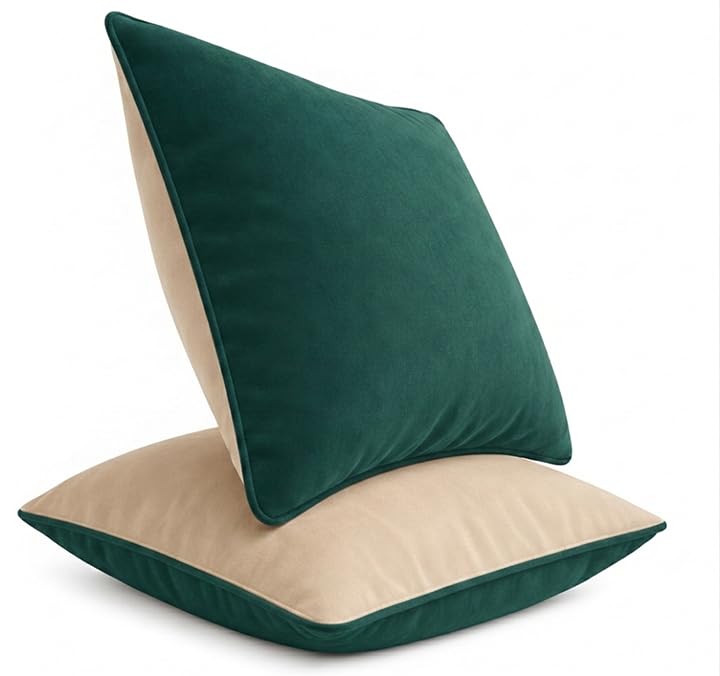 Amazon Brand - Umi Velvet Cushion Cover 16x16 Inch Pack of 2 Dual Tone Decorative Throw Pillow Cover with Piping for Sofa & Bed
