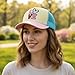 Embroidered Beach Baseball Cap for Women-Fashion Colorful Trendy Mesh Breathable and Sun Protection Snapback Trucker Hats for Lady Summer Walking Travel, for Mom