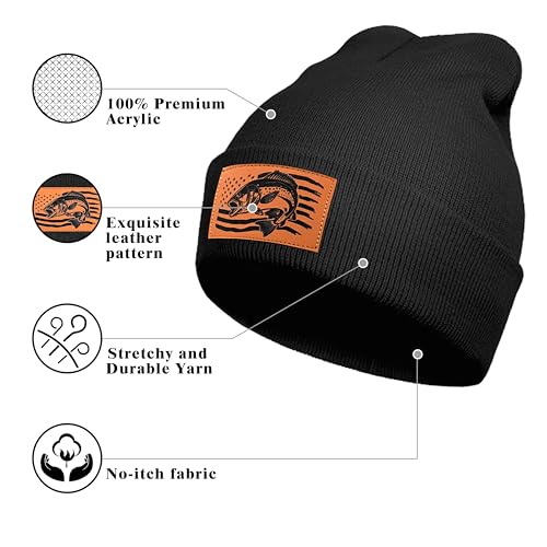 Image of American Flag Fishing Beanie Hat for Men, Christmas Dad Birthday Beanie Hats Gift for Women Men