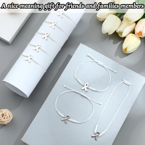 Sasylvia 20 Pcs Lung Cancer Awareness Bracelets Adjustable Cord Stretch White Ribbon Braided Bracelets Inspirational Lung Cancer Gifts for Men Women Jewelry Accessories2