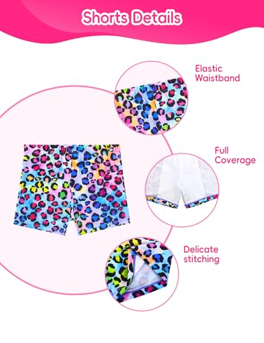 Image of Girl Swimsuits 2 Pieces Multicolor Short Sleeve Quick Dry Durable Rash Guard Set with Shorts