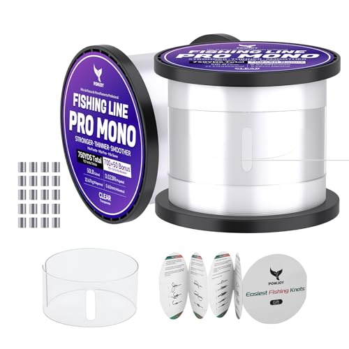 Image of Monofilament Fishing Line with Knot Guide Card, Tangle-Free Snap Ring for No More Mess, Low Memory Smooth Casting Nylon Mono String, 15 /20 /30 /50 /80LB, 220-1050 Yards