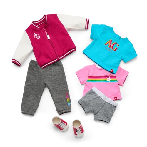 Image of Bundle of American Girl, Truly Me 18-inch Doll #104 with Dark-Blue Eyes, Straight Caramel Hair, Light Skin, for Ages 6+ + Truly Me 18-inch Doll Outfit, Pink & Preppy Outfit, for Ages 6+