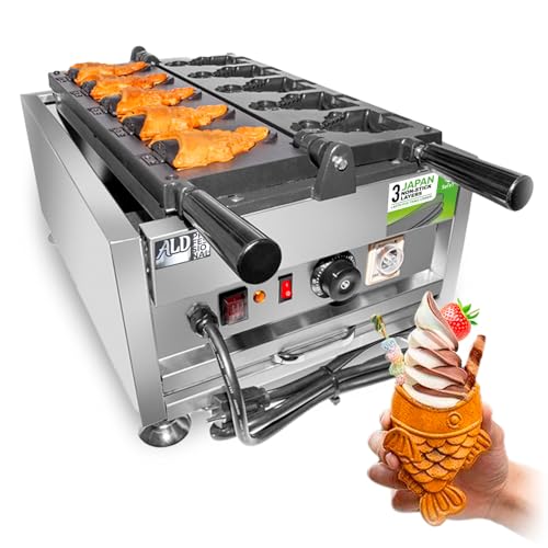 ALDKitchen Taiyaki Fish Waffle Maker | Electric Taiyaki Machine | Nonstick Coating | Manual Control | 110V (5 Open-Mouth Fish Waffles)