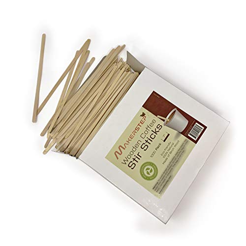 Makerstep 1000 Premium Wooden Coffee Stirrers, 7 Inch Coffee Stir Sticks With Storage Box, Sturdy Birch Wood Sticks. Eco-Friendly, Splinter Free, Round End. For Tea, Beverage, Craft, And Popsicle #TOP3
