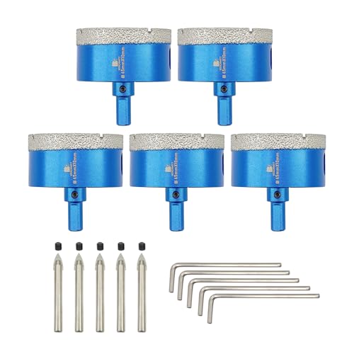 Dry Diamond Core Drill Bit with Pilot Bit - 2 1/2" inch Diamond Tile Hole Saw with Triangle Shank for Porcelain Tile Ceramic Stone Granite Marble(5pcs)