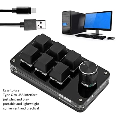 Yoidesu 6 Key Mini Keypad with Knob, Multifunctional Programmable Macro Keyboard, with 6 Fully Programmable Keys, DIY Mechanical Keyboard for Game(Full Black)