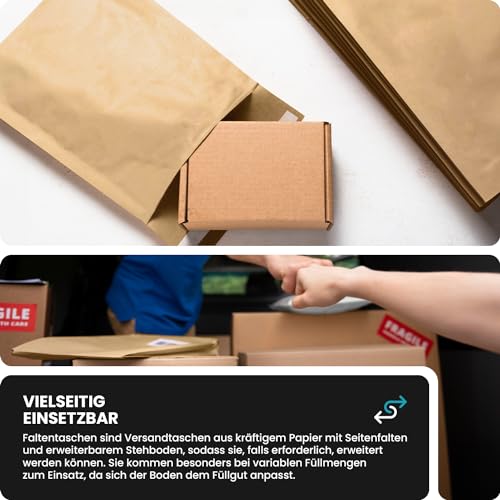 Netuno 50 x braune Faltentaschen DIN B4 250× 353 mm 130g Kapazität-Versandtaschen haftklebend Falten-Umschläge Briefumschläge B4 mit Bodenfalte Brief-Kuverts mit Falten große Umschlagtaschen