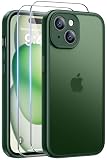 FLLAO Coque pour iPhone 15 avec 2 Pièces de Verre Trempé, Militaire Étui de Mince Bumper Housse, Silicone en Gel TPU Souple Compatible avec iPhone 15   Vert