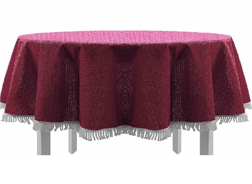 EXKLUSIV HEIMTEXTIL Gartentischdecke mit Fransen Tischdecke Classic Outdoor PVC Weichschaum rutschhemmend für Garten, Balkon, Terrasse 150x210 cm oval Bordeaux