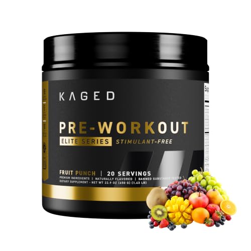 Image of Kaged Pre Workout Elite Stim Free Powder | Fruit Punch | Creatine, Beta Alanine, L-Citrulline | No Caffeine | 20 Servings