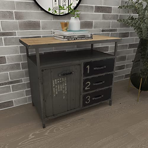 Deco 79 Metal Rectangle Cabinet With Numbers And Text Typography, 36" X 17" X 32", Gray #TOP6