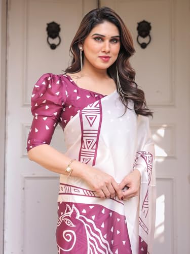 Image of ALMAARI FASHION Women's Floral Printed Georgette Satin Saree with Unstitched Blouse Piece | Traditional Ethnic Wear Sarees | Soft Lightweight Ethnic Office Wear Daily Wear Indian Sari (SG 181-190 F)