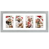 Golden State Art, 8x20 Picture Frame, Grey, Collage Frame Display Four 4x6 Photos, Horizontal or Vertical, HD Tempered Glass, Real Wood Molding, Wall Hanging, 1 Pack