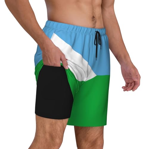 Flag of Djibouti Print Men's Casual Swim Shorts, Comfortable Double Layer Beach Trunks for Lounging & Swimming3