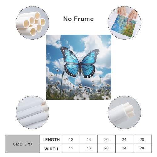 Toile murale abstraite papillon bleu nuages 70x70 cm