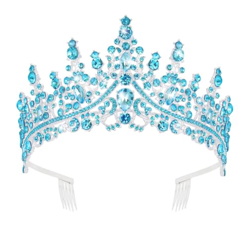 CURASA Blue Crystal Wedding Tiara for Women Blue Princess Crown for Bridal Birthday