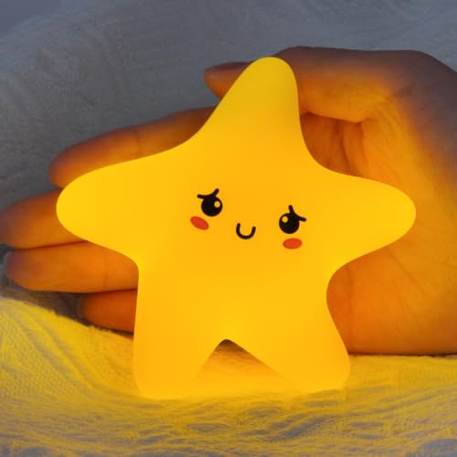 HOTUT Luce notturna per camera da letto dei bambini, luce notturna ricaricabile tramite USB, lampada dimmerabile a forma di stelle in silicone, luce notturna magnetica per bambini, decorazione per