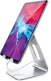 Lamicall Tablet Stand, Adjustable Tablet Holder - Desktop Stand Dock Compatible with New 2022 iPad 9.7, 10.5, 11, 12.9, iPad Air mini 2 3 4 5 6, iPhone, Switch, Samsung Tab, other Tablets - Silver