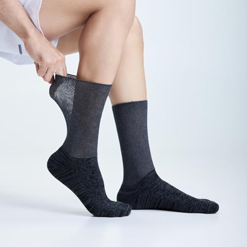 Image of Mint & Oak Padded Diabetic Socks for Men & Women - Grey | Breathable Cotton Blend | Blister Protection | Non-Binding Comfort Fit Extra Wide Cuff | Free Size