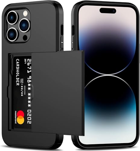 Coque iPhone 14 Pro Max avec porte-carte noir antichoc 6,7 pouces